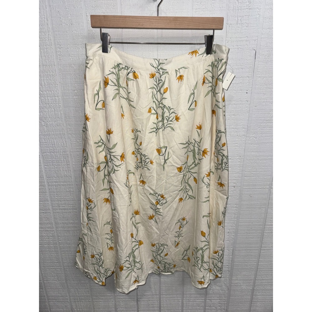 Joie Midi Skirt Womens Cream Yellow Floral Linen Blend Tulip Print XL NWT